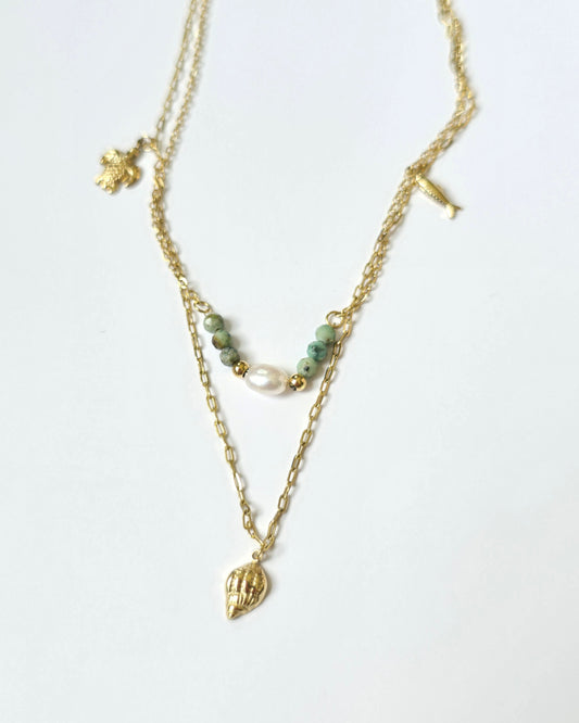 Collar doble Perla / Tortuga